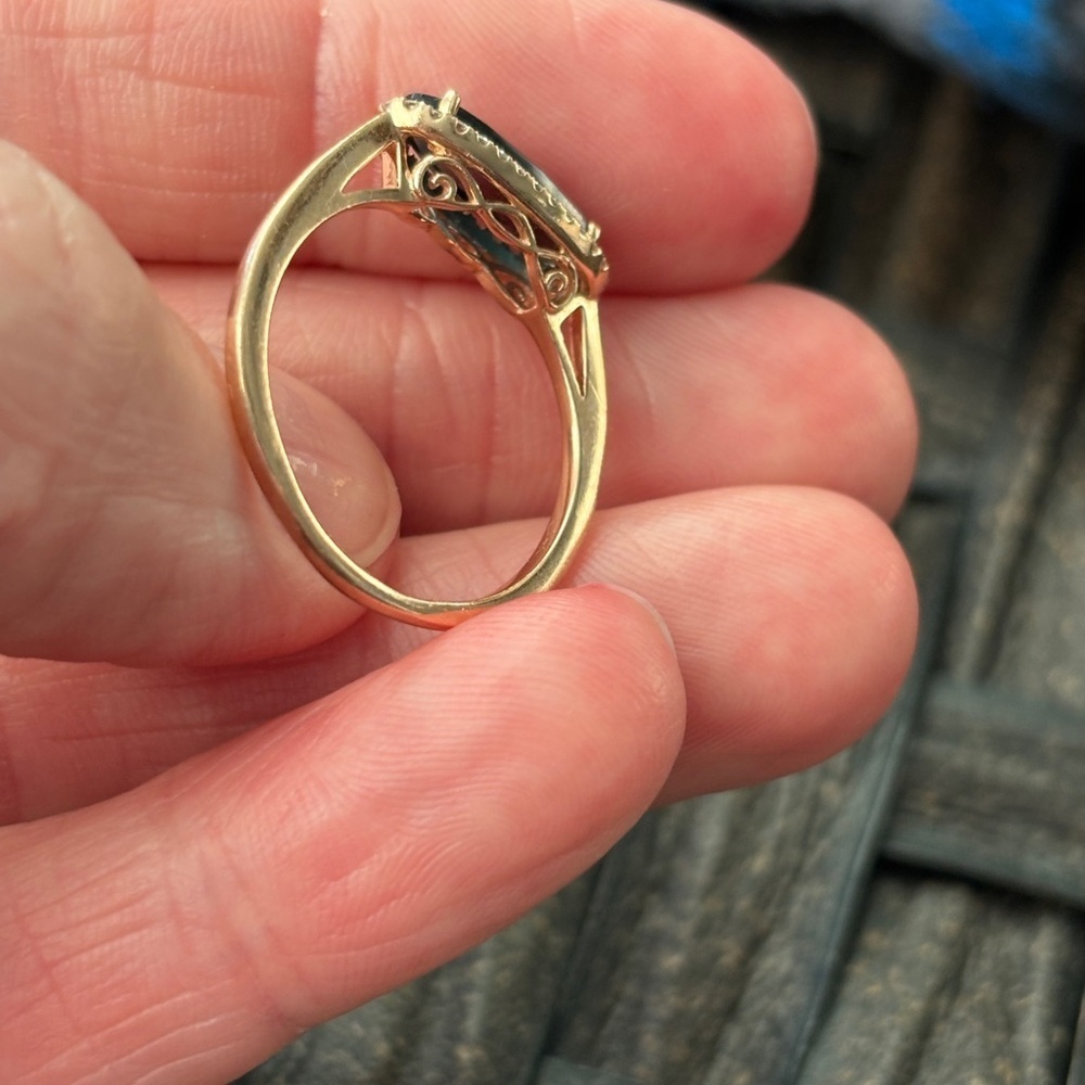 14k rose gold ring with London blue topaz and natural diamond halo. - Picture 8 of 11